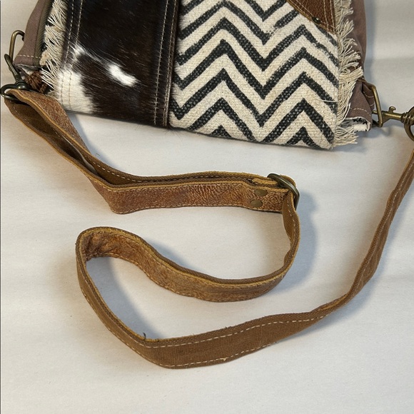Myra Boho Leather Canvas Crossbody Bag - Picture 11 of 15